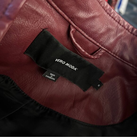❤️ Vero Moda Deep Red Faux Leather Jacket Size S - Picture 4 of 9